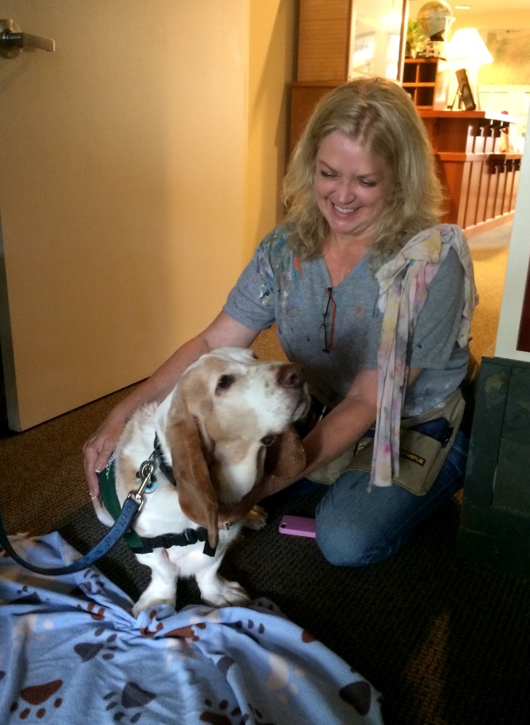We had to take a break when Copper the therapy dog came to visit